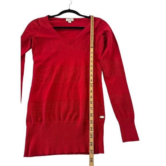 GUESS Red Medium Neck Long Sleeved Sweater Tunic Holiday Sparkle Stripes #3434 - Picture 8 of 11
